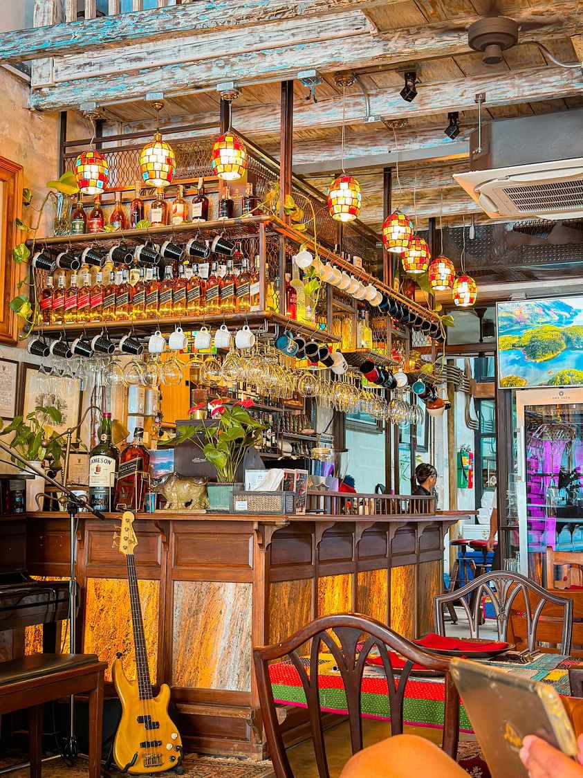 Bar area with stained glass lamps